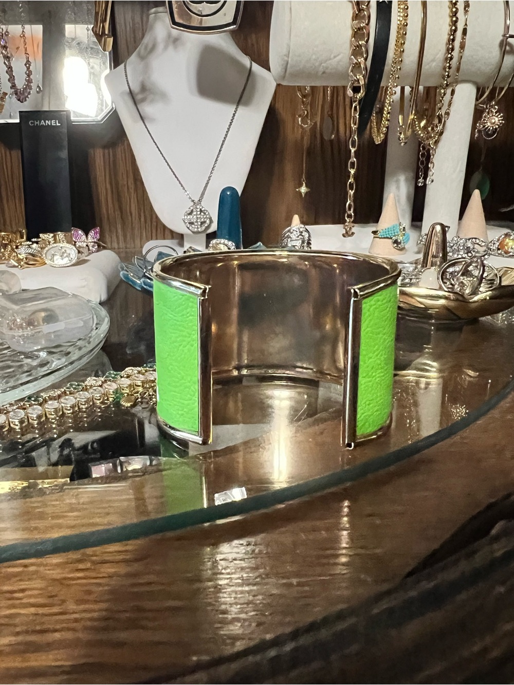 Green Cuff Bracelet with Gold Logo Accent - Picture 4 of 7